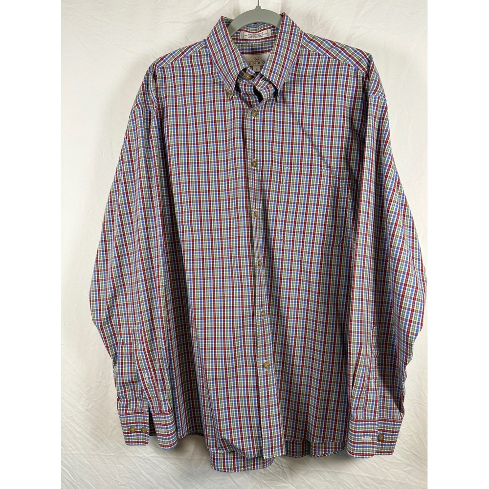 Enro Mens Large Non-Iron Poplin Button Down Shirt Plaid Combed Cotton Multicolor